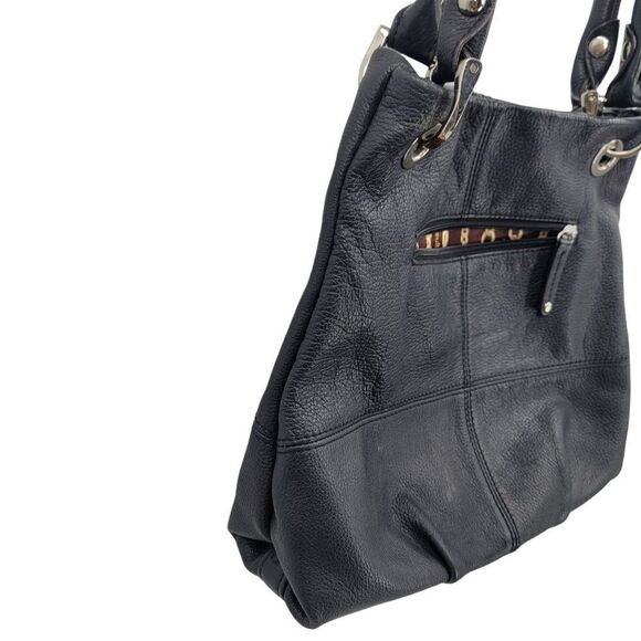 Tignanello Black Pebble Leather Double Shoulder Bag Handbag Purse Rectangle - Picture 5 of 11
